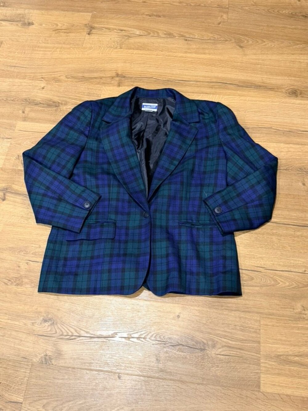 Pendleton Classic Wool Blazer in Blue Plaid Women's Size 14 Suit Jacket